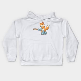 Fox as Batsman with Cricket bat Kids Hoodie